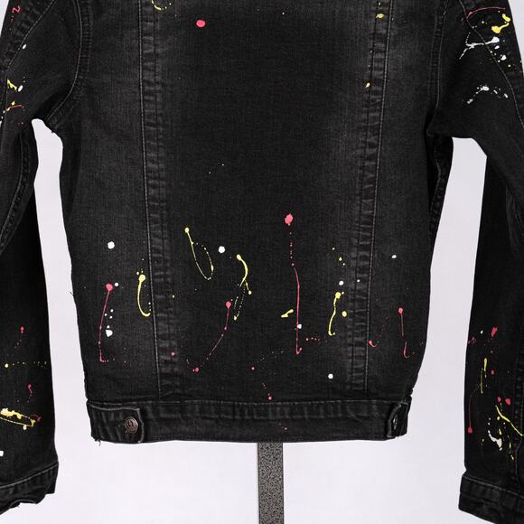 Vintage 90s Y2K Akademiks Women's Denim Jacket SMALL Paint Splatter Streetwear - Picture 6 of 7